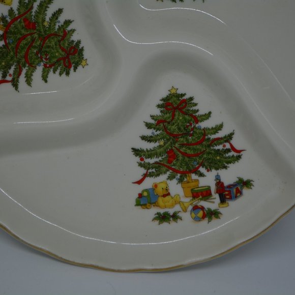 Merry Christmas Tree Ceramic Sectioned Bon Bon Serving Dish Jay Import Co Japan - Picture 2 of 7